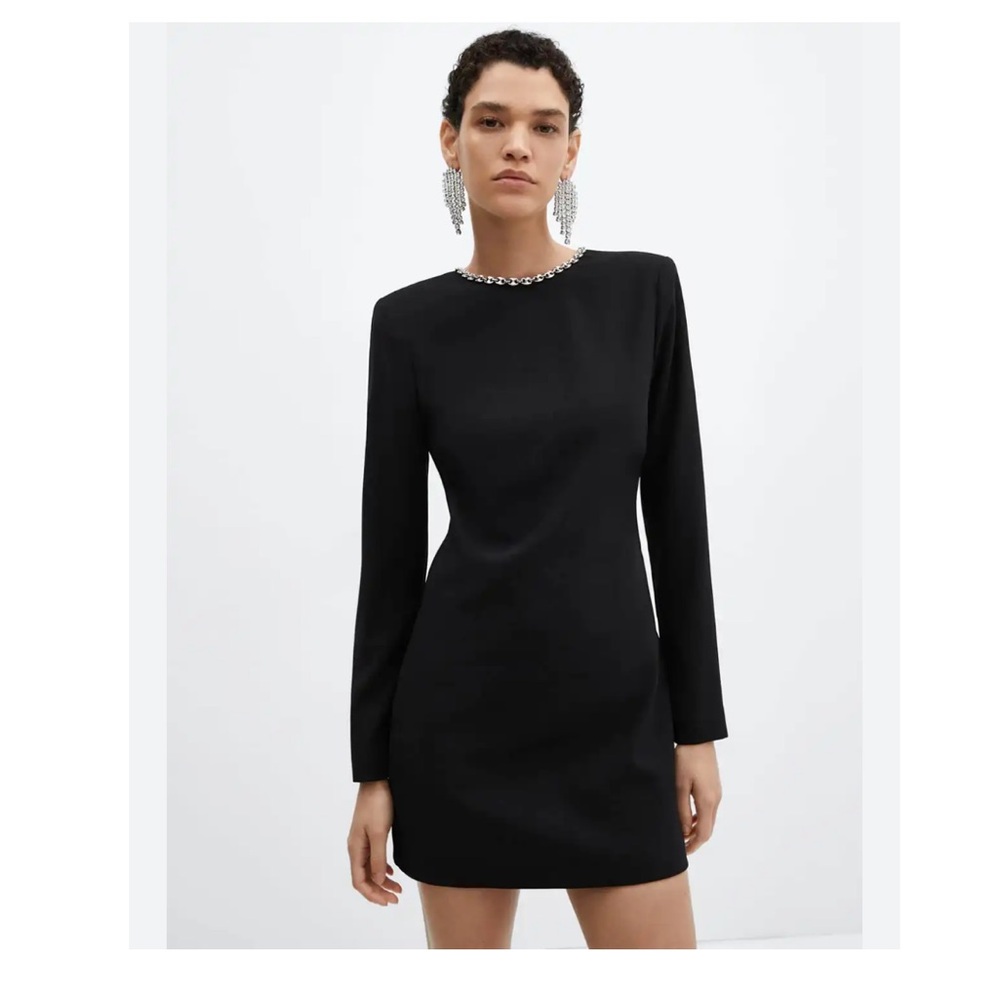 NWT Mango Open Back Mini Dress Blk Sz M